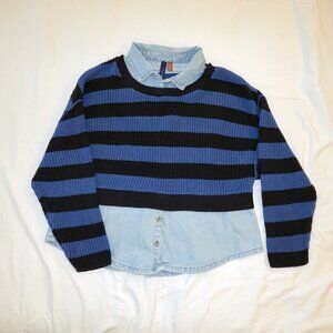 Anthropologie Pilcro blue striped sweater with faux denim shirt XS